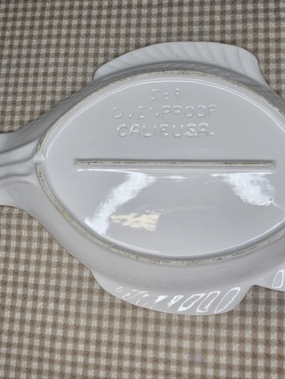 Vintage Calif USA 589 White Ceramic Fish Platter MCM Coastal Seafoid Servewear